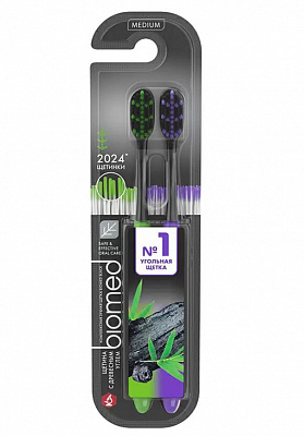 Зубная щетка BIOMED BLACK, средняя, набор 2 шт., зеленая, фиолетовая №1037878200