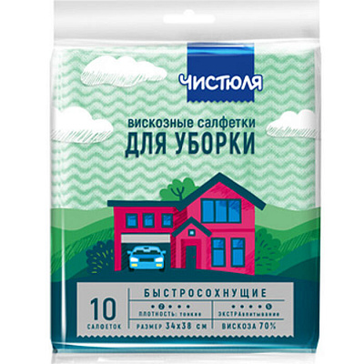 ЧИСТЮЛЯ Салфетка вискозная тонкая 34*38 /10 №106082900